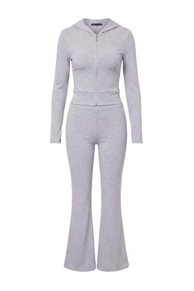 Trendyol Collection Gray Melange Fitted/Slim Fit Hooded Spanish Leg Stretch K...
