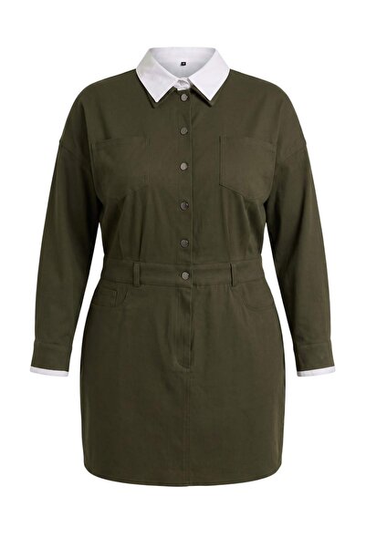Trendyol Curve Emerald Green Woven Plus Size Dress Tbbaw27Ah00011