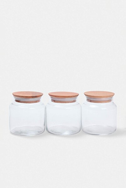 TRENDYOLMİLLA HOME 3-Piece Wooden Beech Lid Jar Set 635 Cc Tphaw27Kvn00004