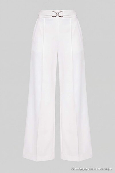 Trendyol Collection White Buckle Detailed Wide Leg Fabric Trousers Twoaw27Pl0...