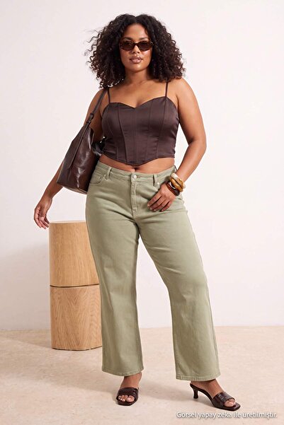 Trendyol Curve Green High Waist Spanish Flare Plus Size Jeans Tbbss26Cj00080