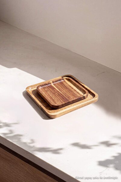 TRENDYOLMİLLA HOME Set of 2 Square Wooden Plates 12X15Cm Tphaw27Tbk00007
