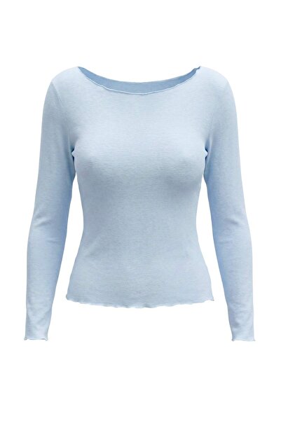 Trendyol Collection Light Blue Cashmere Blended See-Through Fitted/Body-Fitti...