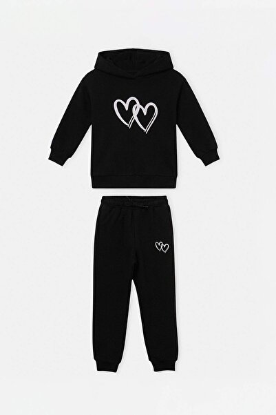 TRENDYOLKIDS Black Cotton Hooded Thick/Fleece Inside Sweatshirt and Sweatpant...