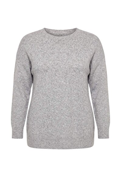 Trendyol Curve Wardrobe Essentials Gray Premium Yarn Basic Knitwear Sweater T...