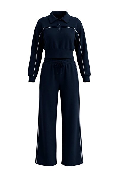 Trendyol Collection Navy Blue Plain Fitted Polo Collar Tubular Leg Thick Knit...