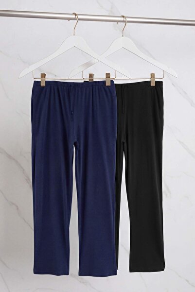 Trendyol Collection Big Size Black-Navy Blue 2'Li Package Knitted Pajama Bott...