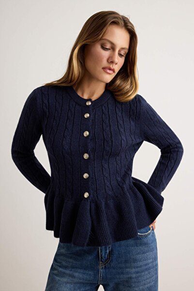 Trendyol Collection Navy Blue Peplum Detailed Soft Textured Knitwear Cardigan...