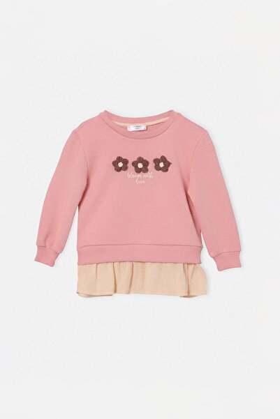 TRENDYOLKIDS Powder Girl's Crew Neck Embroidered Thick Non-Embossed Knitted S...