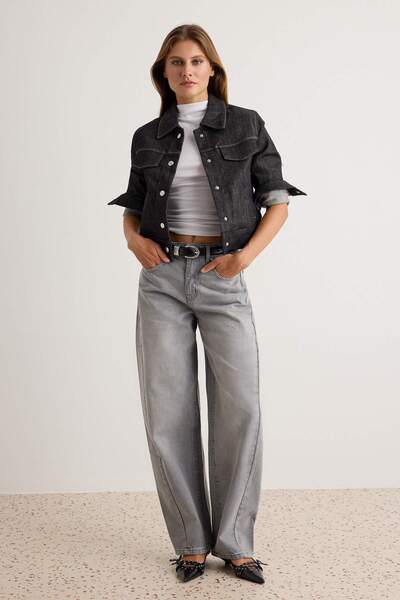 Trendyol Collection Gray 100% Cotton Regular Waist Baggy Jeans Twoaw27Je00139