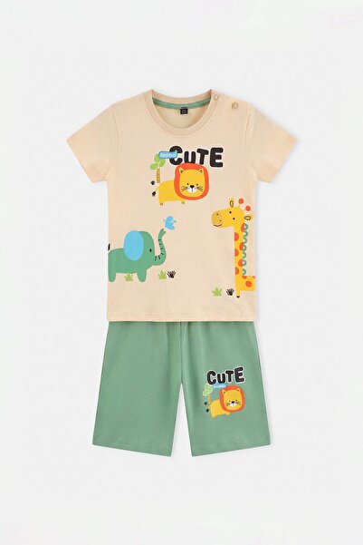 TRENDYOLKIDS Green Printed Knitted Bottom - Top Set Tkdss26Au00105