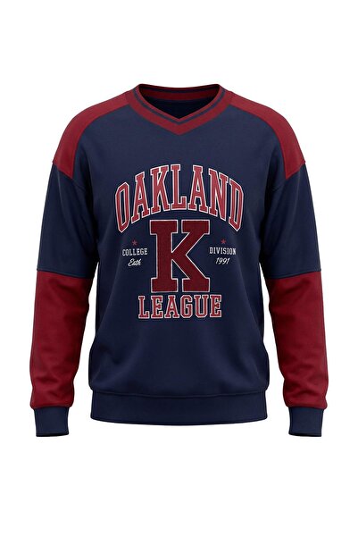 Trendyol Collection Navy Blue Color Block College Printed Oversize/Wide Cut A...