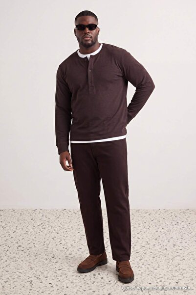 Trendyol Collection Dark Brown Straight Fit Big Size Flexible Fabric Normal W...