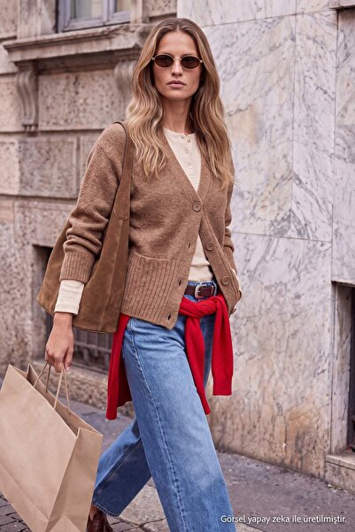 Trendyol Collection Wardrobe Essentials Camel Soft Textured Basic Wide Fit Sp...