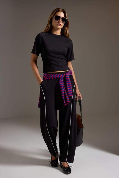 Trendyol Kollektion Schwarze Barrel-Mold-Soft-Touch-Strick-Jogginghose mit St...