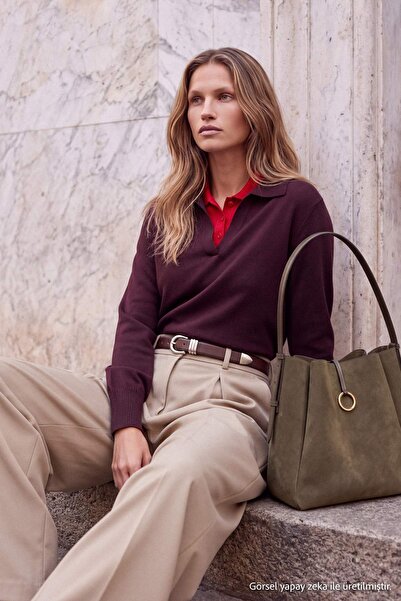Trendyol Kollektion Wardrobe Essentials Brauner Pullover mit Polokragen und T...
