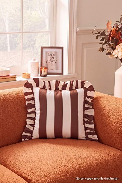 TRENDYOLMİLLA HOME Single Ruffle Without Filling Striped Cushion Cover 45X45C...