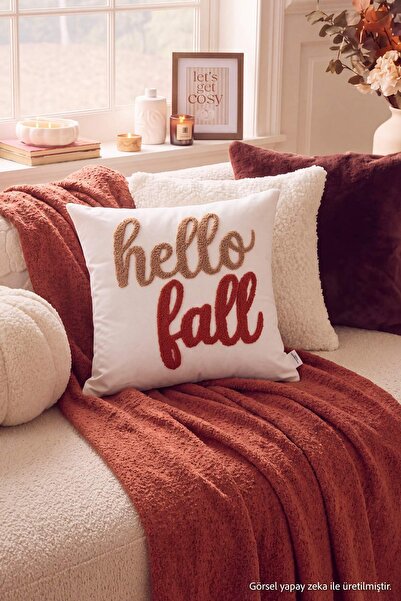 TRENDYOLMİLLA HOME Fall Themed Punch Throw Pillow Cover 43X43Cm Tphaw27Kkk00008