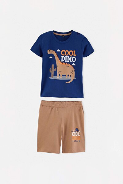 TRENDYOLKIDS Braun bedrucktes Strick-Oberteil - Unterteil-Set TKDSS26AU00104