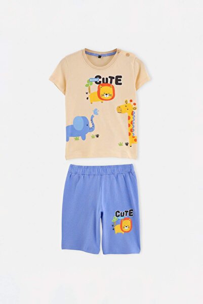 TRENDYOLKIDS Blue Printed Knitted Bottom - Top Set Tkdss26Au00105