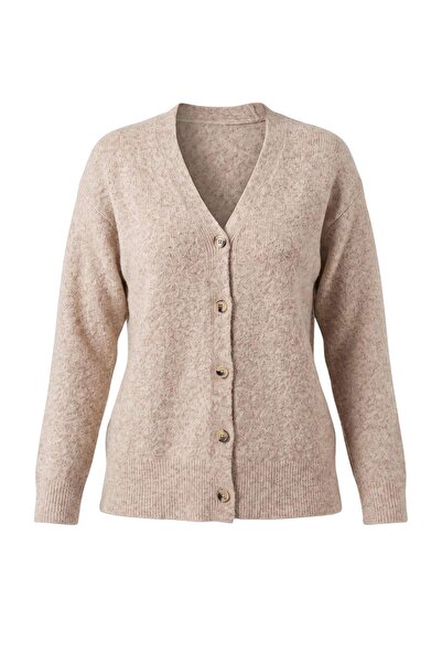 Trendyol Collection Wardrobe Essentials Beige Soft Textured V-Neck Oversize K...