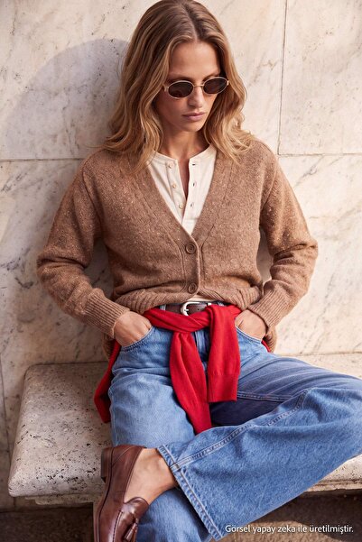 Trendyol Collection Wardrobe Essentials Camel Soft Textured Basic Wide Fit Sp...