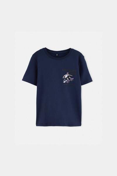 TRENDYOLKIDS Navy Blue Plain Knitted T-Shirt Tkdss26Ts00087