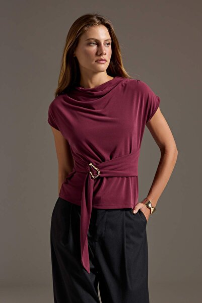 Trendyol Collection Burgundy Plain Fitted/Body-Fitting High Neck Ay Sleeve Be...