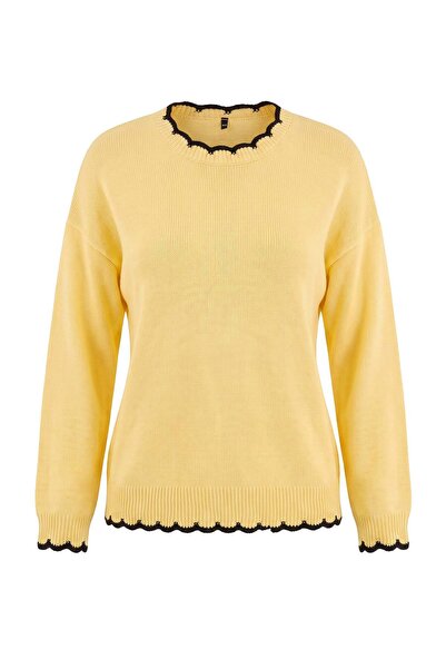 Trendyol Collection Yellow Wavy Contrast Collar Knitwear Sweater Twoaw27Kz00223