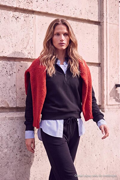 Trendyol Collection طقم بدلة رياضية محبوكة سميكة واسعة الساقين بياقة عالية وس...