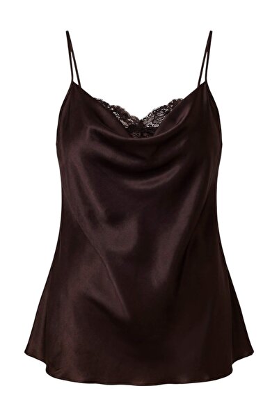 Trendyol Curve Brown Satin Women's Plus Size Nightgown