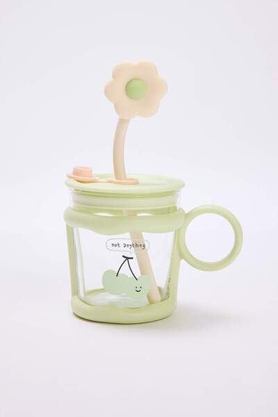 Drop by TrendyolMilla Flower Figured Glass Mug with Straw Tdraw27Up00001