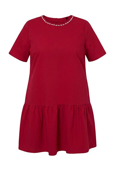 Trendyol Curve Burgundy Woven Plus Size Dress Tbbaw27Ah00068