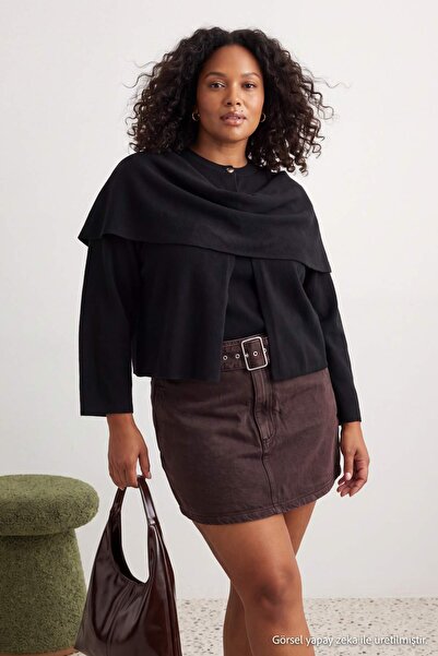 Trendyol Curve Schwarzer Schal mit detailliertem Poncho-Look, Strickjacke aus...