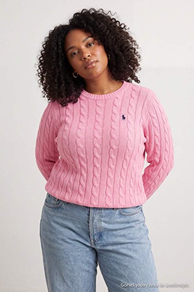 Trendyol Curve Rosa bestickter, geflochtener Strickpullover TBBAW27AN00050