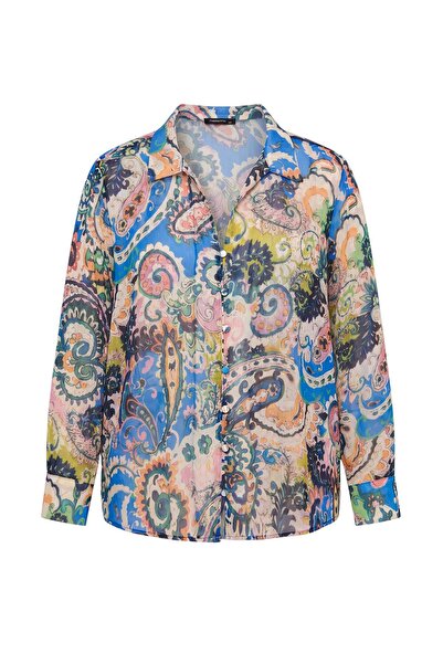 Trendyol Curve Mehrfarbiges, übergroßes Chiffon-Hemd mit Schalmuster in Überg...