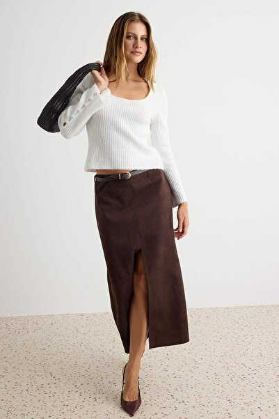Trendyol Collection Ecru Soft Textured Wool Special Yarn Knitwear Sweater Two...