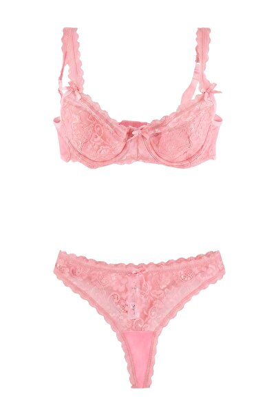 Trendyol Collection Pink Thin Strap Bow Detailed Lace Lingerie Set Thmaw27Cc0...
