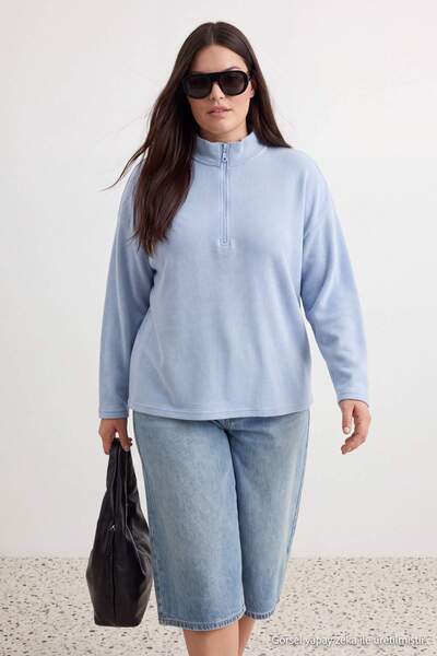 Trendyol Curve Blue Thessaloniki/Trikot Look Zippered Collar Regular/Normal F...