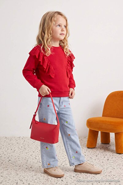 TRENDYOLKIDS Red Cotton Plain/Basic Thick/Fleece Lined Regular Knitted Girls'...
