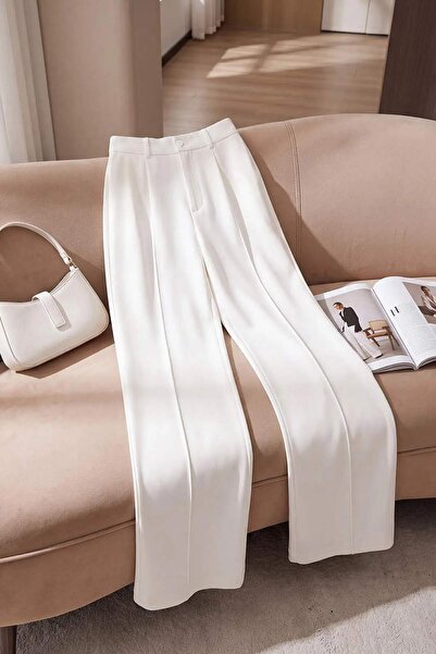 Trendyol Collection White Thick Stretchy Fabric Straight/Straight Cut Ribbed ...