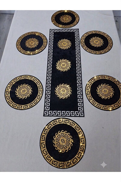 SEHARA 6 Amerikan Servis/1 Runner/ranır/kadife/7 Parça Yemek Sunum Takımı/siyah Gold