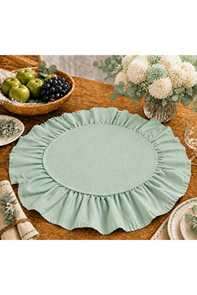 ŞAH TEXTILE DESIGN طقم من قطعتين من القطن والكتان الأمريكي ذو الكشكشة الخضراء...
