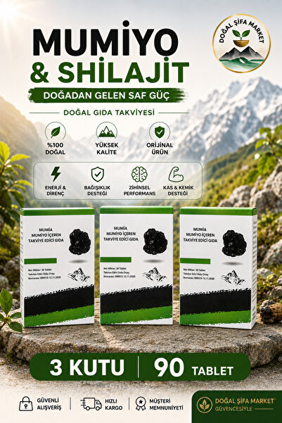 MUMİA MUMİYO İÇEREN TAKVİYE EDİCİ GIDA Mumiyo & Shilajit 30 Tablet X 3'lü Paket
