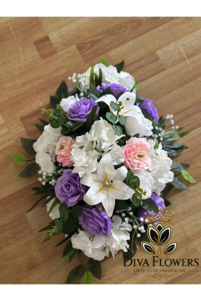 DİVA FLOWERS Oval Masa Üstü Yapay Çiçek Aranjmanı – ÇAP 50 cm - MASA ÇİÇEĞİ -...