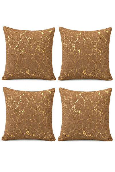 Bumedo Soho Fabric Gold Foil Patterned Decorative 4-Piece Throw Pillow Cover ...
