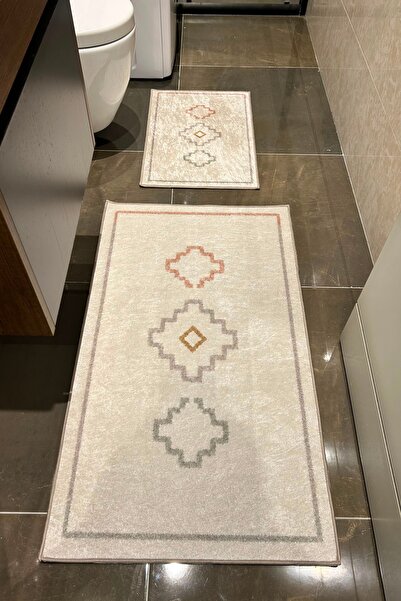 ÇELEBİ HOME TEKSTİL Anadolu Kilim Desenli Krem Makinede Yıkanabilir Kaymaz Ta...