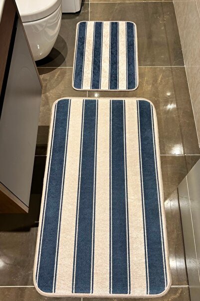 ÇELEBİ HOME TEKSTİL Marina Çizgili Lacivert Makinede Yıkanabilir Kaymaz Taban...
