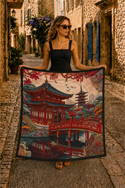 LADYA COLLECTION Japanese Garden Patterned Shoulder Shawl