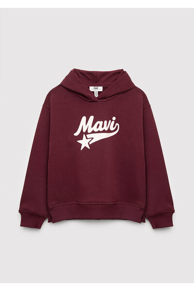 Mavi Kapüşonlu Bordo Sweatshirt 7S10207-87830